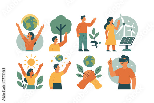 Sustainable living and renewable energy concepts with people and nature