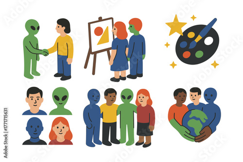 Alien and human interaction: engaging cartoon collaboration and creativity