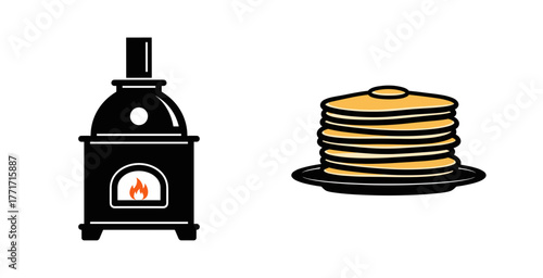Rustic stove with a plate of pancakes, served deliciously, on a transparent background