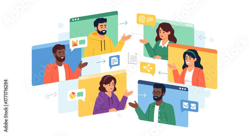Online Business Meeting: Collaborative Communication Between Remote Workers Is Illustrated