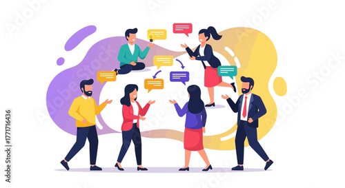 People Communicating, Discussing, and Sharing Ideas in a Colorful, Modern Illustration