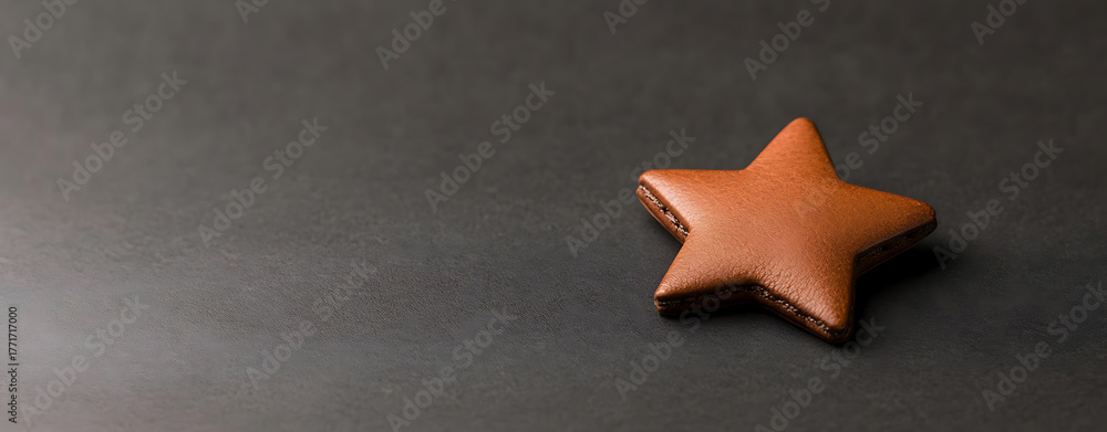 Fototapeta premium A leather star glows against a dark canvas, its warm brown hue inviting touch. The simple form shines with quiet elegance, embodying understated beauty and craft.