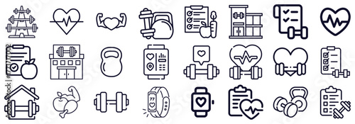 Fitness and Health Icons Gym, Heart Rate, Smartwatch, and Nutrition