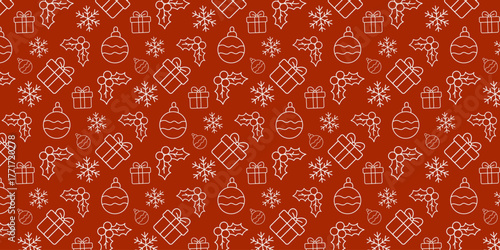 Festive Christmas Pattern A Repeating Design of Ornaments, Gifts, and Snowflakes on a Red Background for Holiday Cheer