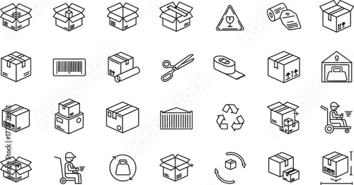 Collection of hand drawn icons representing shipping logistics and delivery services