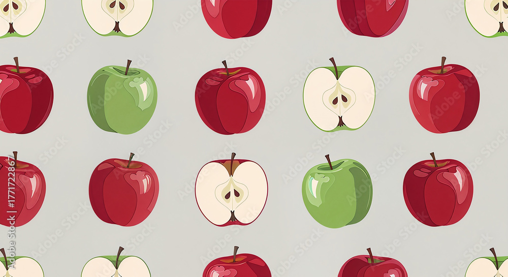 A colorful seamless pattern of fresh fruits and vegetables like apple, pear, strawberry, cherry, and lemon is a healthy set illustration design for an organic food vector icon
