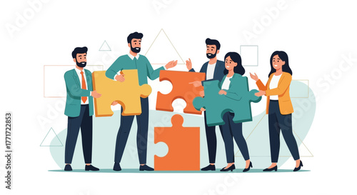 Business Teamwork Illustrative Concept Connecting Puzzle Pieces For Successful Collaboration