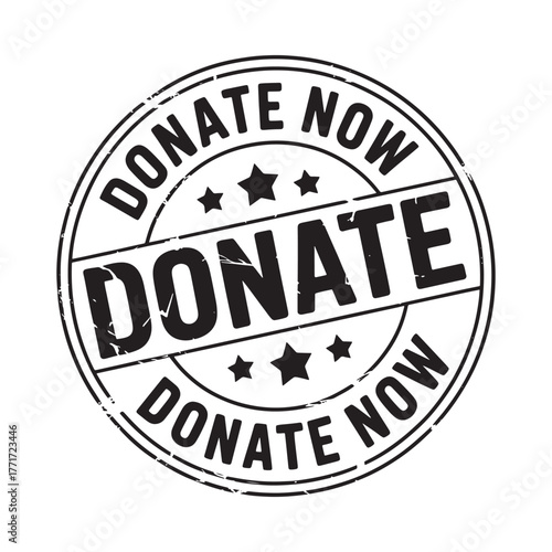 Donate now stamp with stars and text