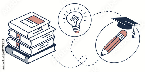 Unlock knowledge and innovation with books, ideas, and graduation cap symbols symbolizing education and success