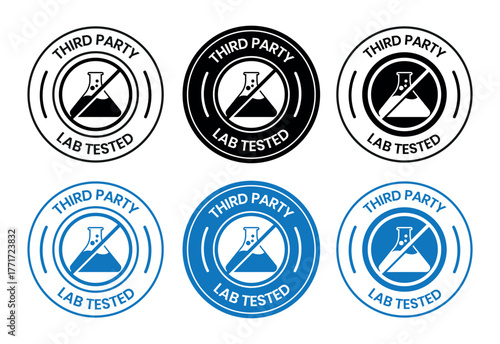 3rd party lab tested icon. Third party laboratory approved product quality certificate symbol. Clinically certified formula for cosmetic packaging vector.