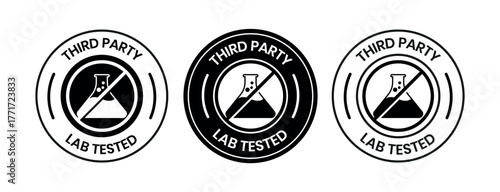 3rd party lab tested icon. Third party laboratory approved product quality certificate symbol. Clinically certified formula for cosmetic packaging vector.