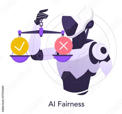AI Fairness Robot Balancing Scale Vector Illustration
