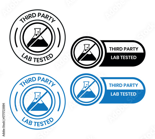 3rd party lab tested icon. Third party laboratory approved product quality certificate symbol. Clinically certified formula for cosmetic packaging vector.