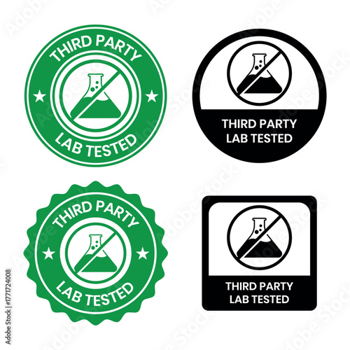 3rd party lab tested icon. Third party laboratory approved product quality certificate symbol. Clinically certified formula for cosmetic packaging vector.