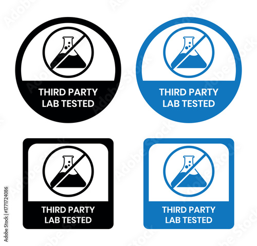 3rd party lab tested icon. Third party laboratory approved product quality certificate symbol. Clinically certified formula for cosmetic packaging vector.
