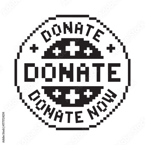 Pixelated stamp style donate now button with crosses