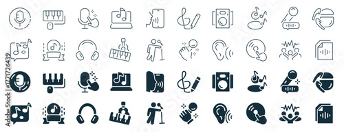 Audio and music excellent icons collection in two different styles