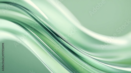 Smooth, undulating curves present a refreshing abstract design featuring shades of pale green.