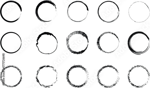 Grungy circular brush strokes and splatters ideal for abstract design backgrounds