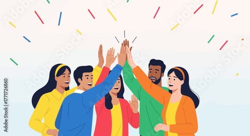 Joyful Teamwork Celebration Achieving Goals, High Fiving, Exuberant Recognition, Success