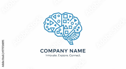 Creative technology brain logo with geometric network connections.