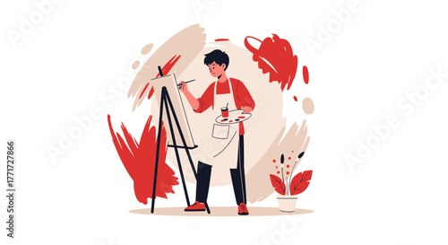 Artistic Creation Depicting A Painter at Work, Creating A New Piece of Art