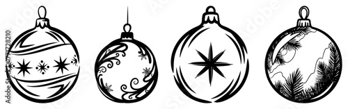 Christmas baubles set vector – assorted ornament balls with patterns