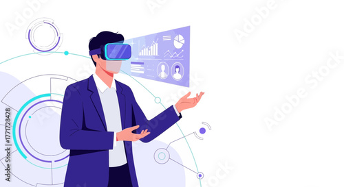 Virtual Reality Experience Presentation Future Tech Infographic Conceptual Illustration.