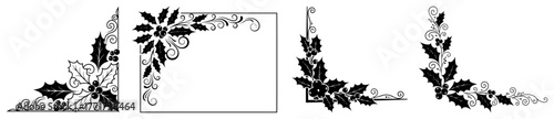 Holly and poinsettia corner frames set vector – elegant Christmas floral page ornaments