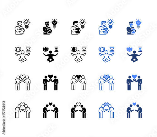 Understanding, Patience, Respect, Courtesy multiple style icon set.
