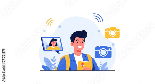 Modern Communication Through Technology Connecting People Via Video Calls and Photography