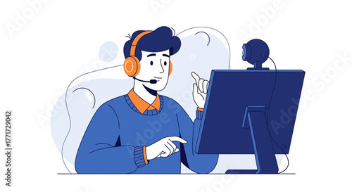 Online Interaction: A Young Man Using Technology Communicating During a Meeting