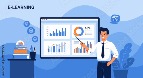 Online Instructor Presenting Data Analysis On A Digital Screen For E-Learning Purpose