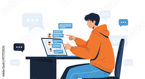 Online Networking and Communication Illustrative Representation in Modern Colorful Style