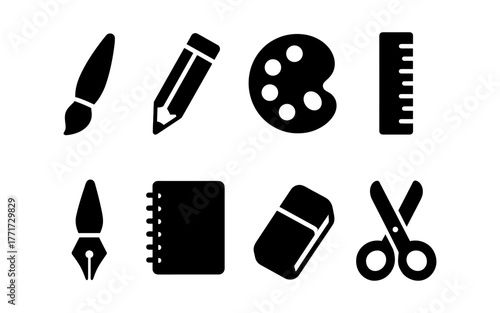 Silhouette icons of art and craft tools for creative projects