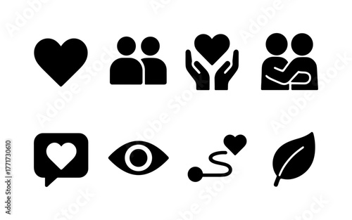 Minimalist heart and people icons for love, unity, and nature themes