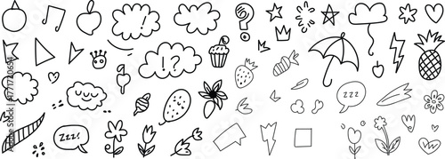 Unique hand drawn doodle shapes and outlined figures for minimalist art design