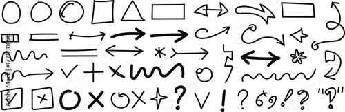 Collection of hand drawn arrows and symbols ideal for navigation or design use