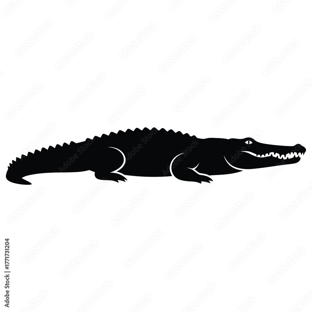 Naklejka premium Silhouette of a long alligator lying down, its scaly body is captured in a simple yet striking design