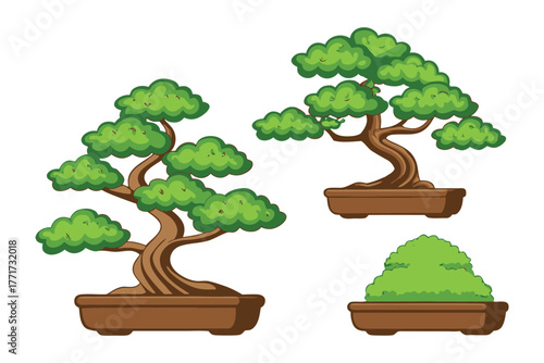 Tranquil Bonsai Ensemble: This image presents a series of bonsai trees, each a miniature masterpiece of nature, embodying the art of cultivation and patience.