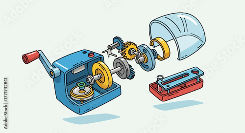 Exploded view illustration of a mechanical pencil sharpener mechanism.