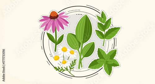 Herbal Medicine Collection with Echinacea and Chamomile.