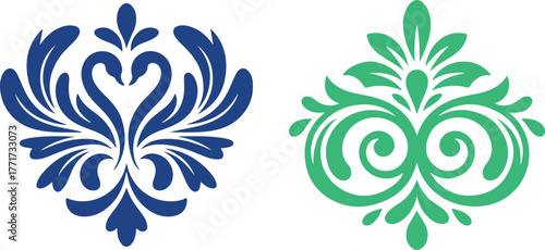 Elegant Symmetrical Floral Ornaments and Decorative Flourishes
