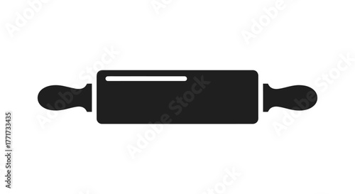 Black and white icon illustration of a rolling pin with handles, used for baking and cooking.