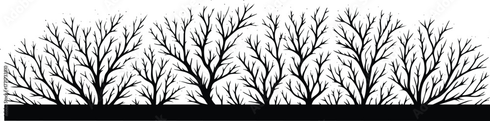 Naklejka premium Horizontal Natural Tree Branch Silhouette Border vector illustration isolated on a white background