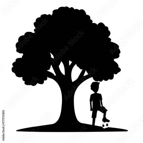 Boy Under a Tree with Football