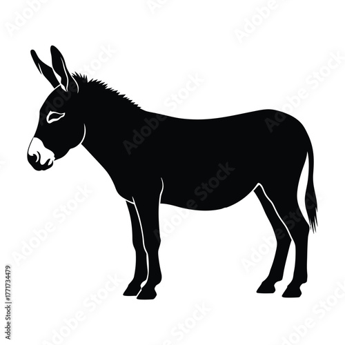 Illustration of a donkey, showcasing its distinctive features and silhouette in a simple yet elegant design for various creative projects