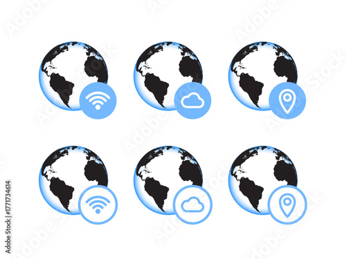 Global Network, Cloud, and Location Services Icon Set