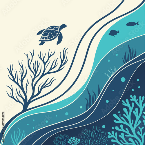 Underwater Blue Color Design Abstract Ocean Sea Water Marine Deep Aqua Turquoise Navy Gradient Modern Artistic Background Pattern Texture