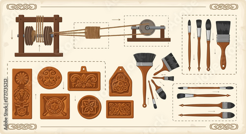 Vintage Crafting Tools and Supplies for Artistic Creation.